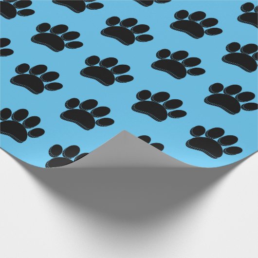 Schwarze Dog Paw Print Hand Dragezeichnet Custom Geschenkpapier (Ecke)
