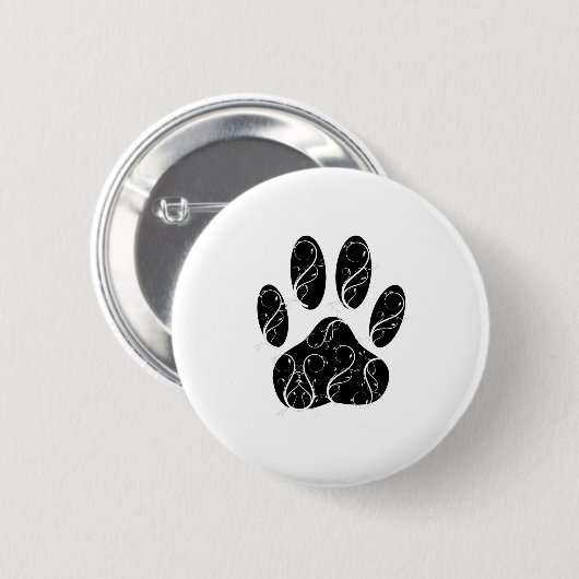Schwarze Dog Pfosten mit weißen Schnörkeln Button (Vorne & Hinten)