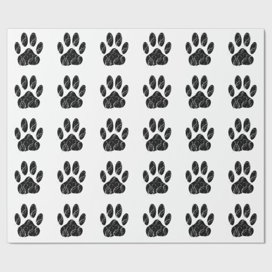 Schwarze Dog Pfosten mit weißen Schnörkeln Geschenkpapier (Flach)