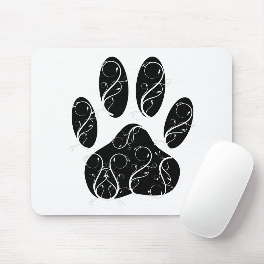 Schwarze Dog Pfosten mit weißen Schnörkeln Mousepad (Mit Mouse)