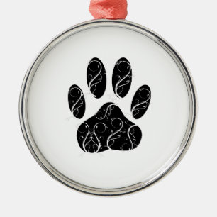 Schwarze Dog Pfosten mit weißen Schnörkeln Silbernes Ornament