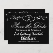 Schwarze Doppelherzen Save the Date Postkarten (Vorne/Hinten)