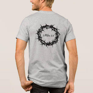 Schwarze Dornenkrone mit Bibelvers 1 Petrus 5:7 Tri-Blend Shirt