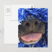 Schwarze Dose mit blauer Tinsel-Zunge Postkarte (Vorne/Hinten)