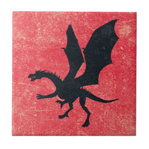Schwarze Drache Silhouette Rote Texturierte Kerami Fliese