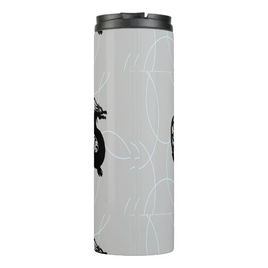 Schwarze Drachen auf grau Thermosbecher (Rückseite)