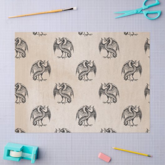 Schwarze Drachen auf Tan-Dekoupage Seidenpapier (Basteln)