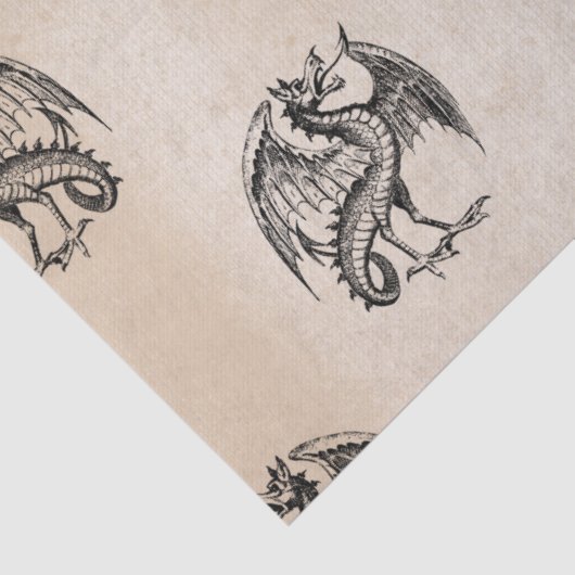 Schwarze Drachen auf Tan-Dekoupage Seidenpapier (Detail)