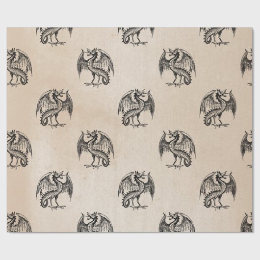 Schwarze Drachen auf Tan Geschenkpapier (Flach)