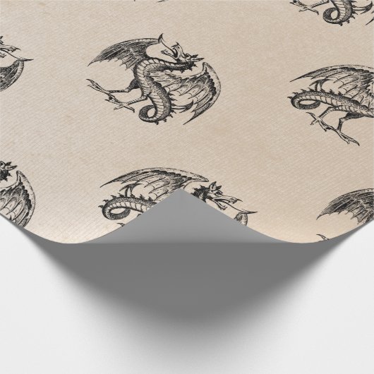 Schwarze Drachen auf Tan Geschenkpapier (Ecke)