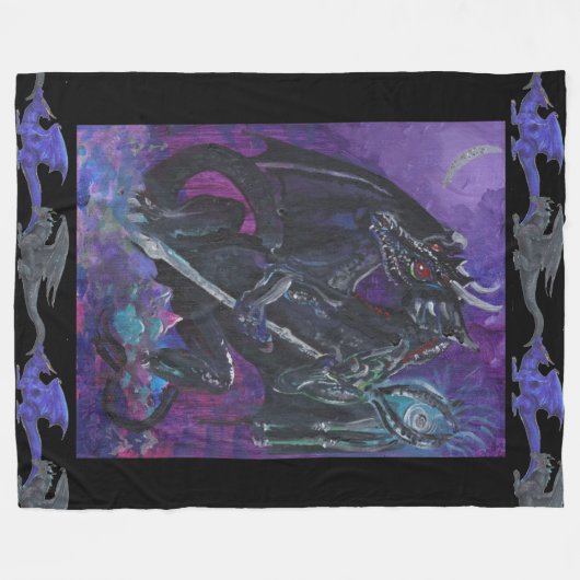 Schwarze Drachen Drache-Königin-König-Dame blaues Fleecedecke (Vorderseite (Horizontal))