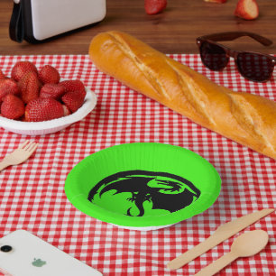 Schwarze Drachen-grüne Papierschüsseln Pappteller
