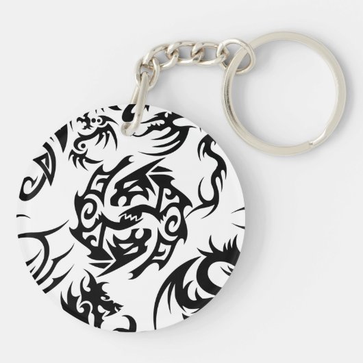 Schwarze Drachen Muster Kontur.b Grau BG Schlüsselanhänger (Rückseite)