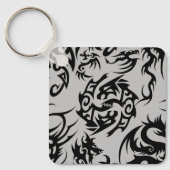 Schwarze Drachen Muster Kontur.b Grau BG Schlüsselanhänger (Vorderseite)