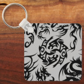 Schwarze Drachen Muster Kontur.b Grau BG Schlüsselanhänger (Vorderseite)