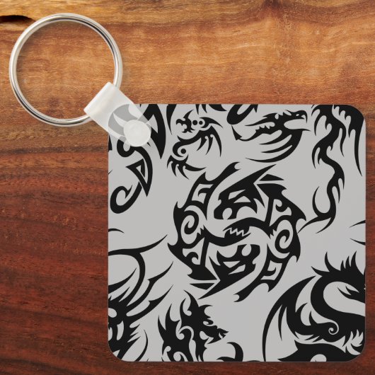 Schwarze Drachen Muster Kontur.b Grau BG Schlüsselanhänger (Vorderseite)