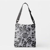 Schwarze Drachen Muster Kontur.b Grau BG Tragetaschen Mit Langen Trägern (Vorderseite)