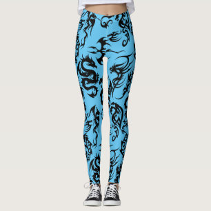 Schwarze Drachen Muster Kontur.b L Blue BG Leggings