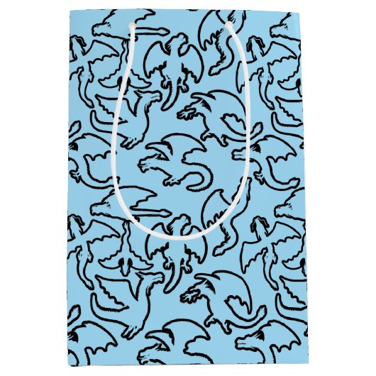 Schwarze Drachen Muster Kontur.b L Blue BG Mittlere Geschenktüte (Vorderseite)