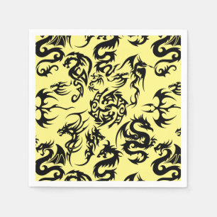 Schwarze Drachen Muster Kontur.b Serviette