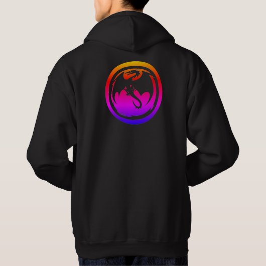 Schwarze Drachen neon schwarzes Kapuzen-Sweatshirt Hoodie (Rückseite)