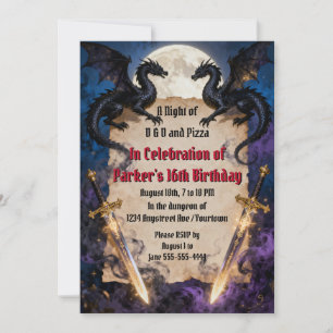 Schwarze Drachen und magische Schwerter Geburtstag Einladung