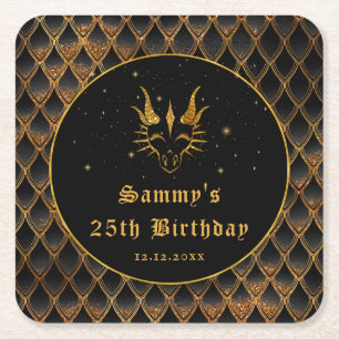 Schwarze Drachenschuppen Gold-falscher Glitter Geb Rechteckiger Pappuntersetzer