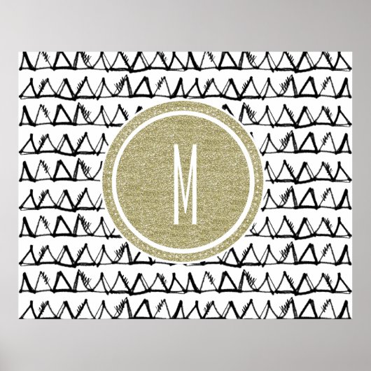 Schwarze Dreiecke Gold Glitzer Monogram Poster (Vorne)