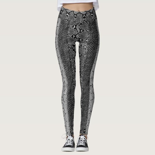 Schwarze dunkelgraue Pythonschlange Snakeskin Leggings (Vorderseite)