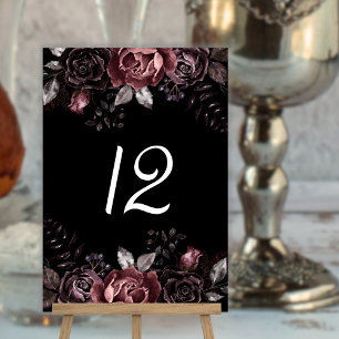 Schwarze dunkle Blumen Gothic-Hochzeit Tischnummer