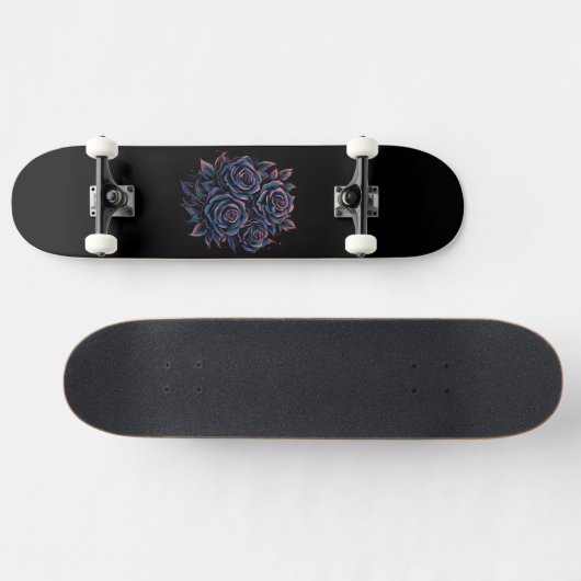 Schwarze dunkle Rose Blume Skateboard (Horizontal)