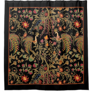 Schwarze dunkle Vögel Blume Blumenwaldmärchen Duschvorhang