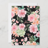 Schwarze Dusty Blush Pink & Peach Blumenzehen Einladung (Rückseite)