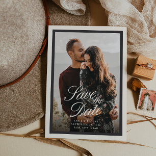 Schwarze & Ecru klassische Schriftzug-Foto-Hochzei Save The Date