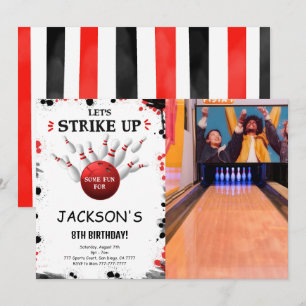 Schwarze editierbare Bowling-Foto-Einladung Einladung