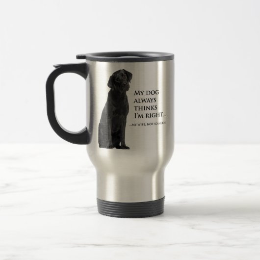 Schwarze Ehefrau-Reise-Tasse des Labrador-V. Reisebecher (Links)