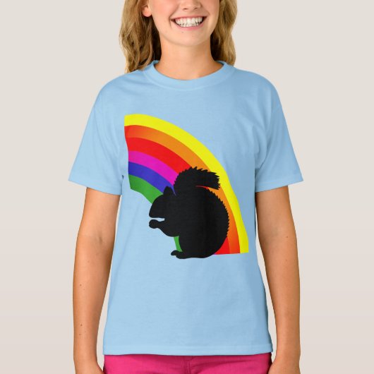 Schwarze Eichhörnchen Silhouette Farbenfrohe Regen T-Shirt (Vorderseite)