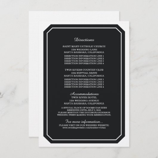 Schwarze, einfach elegante Informationskarte Begleitkarte (Vorne/Hinten)