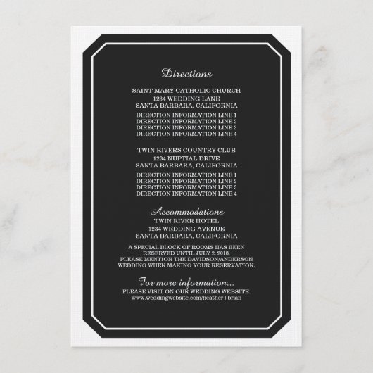 Schwarze, einfach elegante Informationskarte Begleitkarte (Vorderseite)