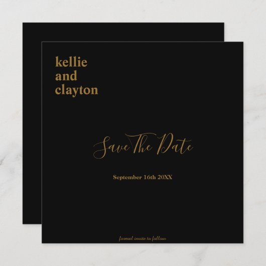 Schwarze, einfache moderne Hochzeiten sichern das Save The Date (Vorne/Hinten)