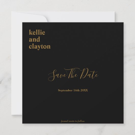Schwarze, einfache moderne Hochzeiten sichern das Save The Date (Vorderseite)