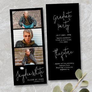 Schwarze einfache moderne Schrift 3 Foto-Abschluss Einladung