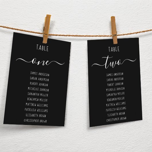Schwarze einfache moderne Schrift Sitzplan Karte