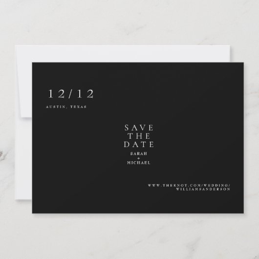 Schwarze einfache Text-only-Hochzeit Save the Date (Vorderseite)
