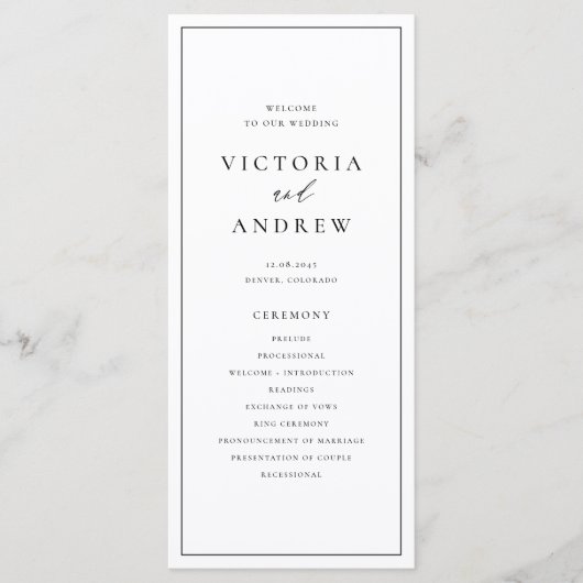 Schwarze einfache Typografie Formale Hochzeit Programm (Vorderseite)