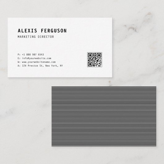 Schwarze einfache Typografie mit QR-Code Minimalis Visitenkarte (Vorne/Hinten)