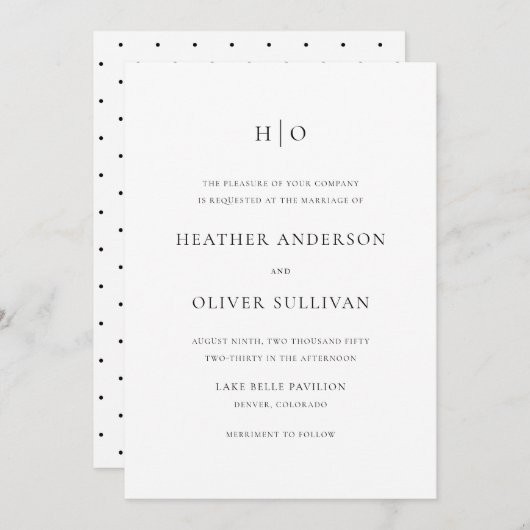 Schwarze einfache Typografie-Monogramm-Hochzeit Einladung (Vorne/Hinten)