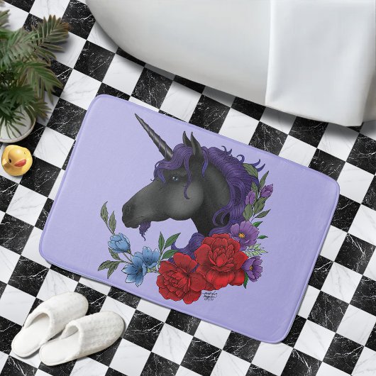 Schwarze Einhorn-Blume Lila Badematte