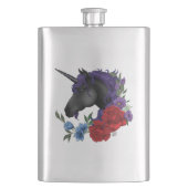 Schwarze Einhorn-Blume Lila Flachmann (Vorderseite)