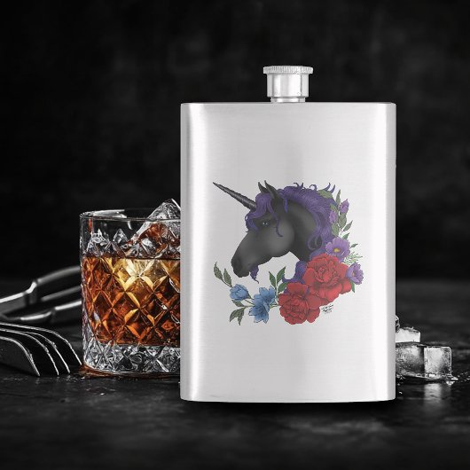 Schwarze Einhorn-Blume Lila Flachmann